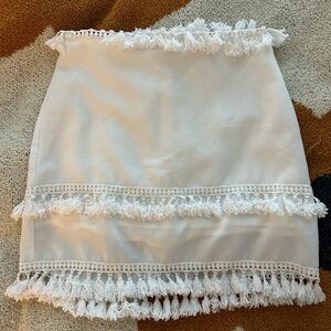 White Fringe Mini Skirt